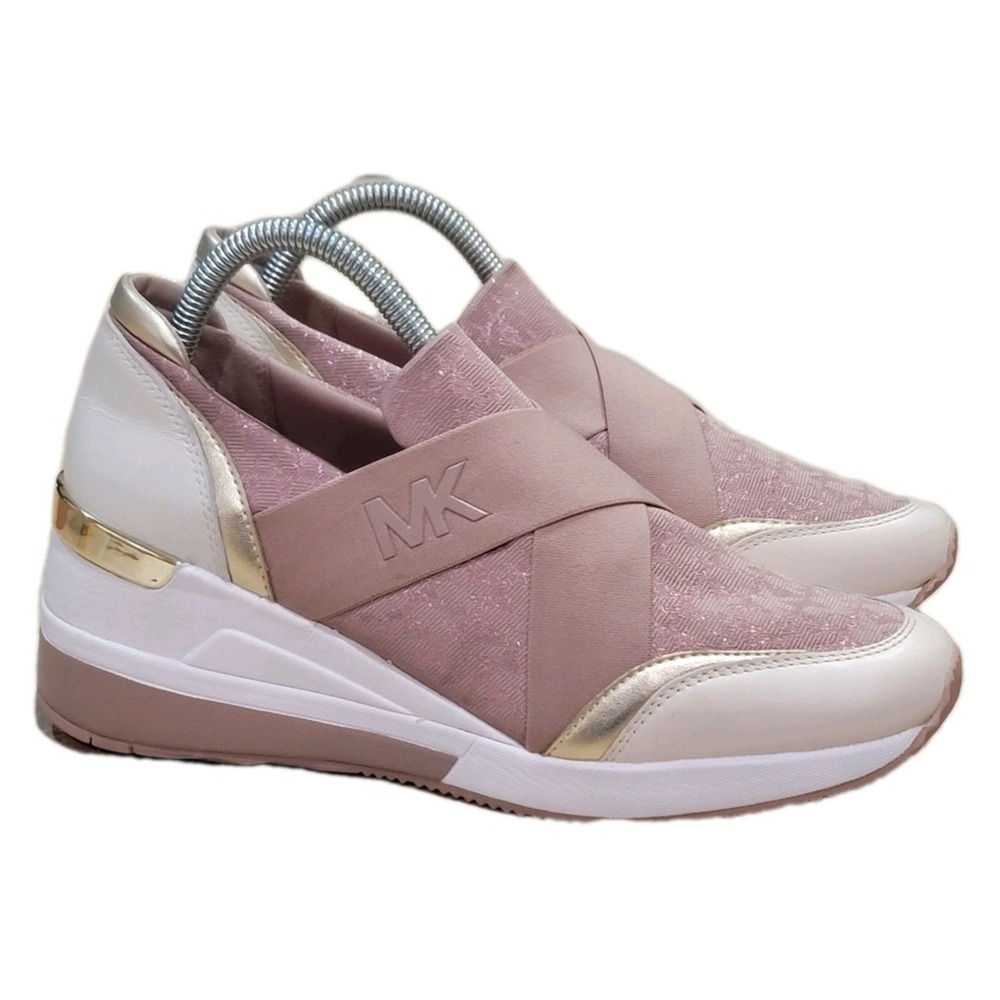 Michael Kors Geena Slip On Shoes Women's 9.5 M Pink Fawn Gold Trainer Sneakers